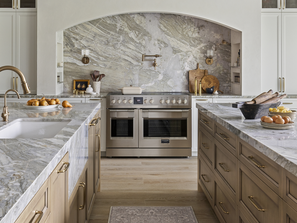 Built in oven on wood flavored cabinets